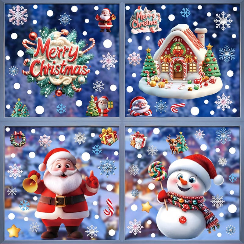 MAOTOAM Christmas Decoration Christmas Window Cling Stickers 4 Sheets, Double-Sided Static Xmas Decorations - Cute Snowflake,Snowman and Gingerbread Man Stickers for Glass Windows, Winter Holiday Party - Image 1